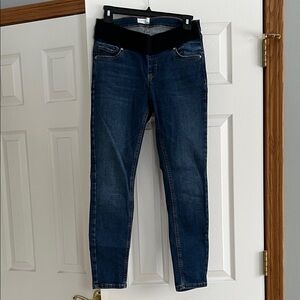 Topshop Dark Blue Jeggings with Black Waistband
